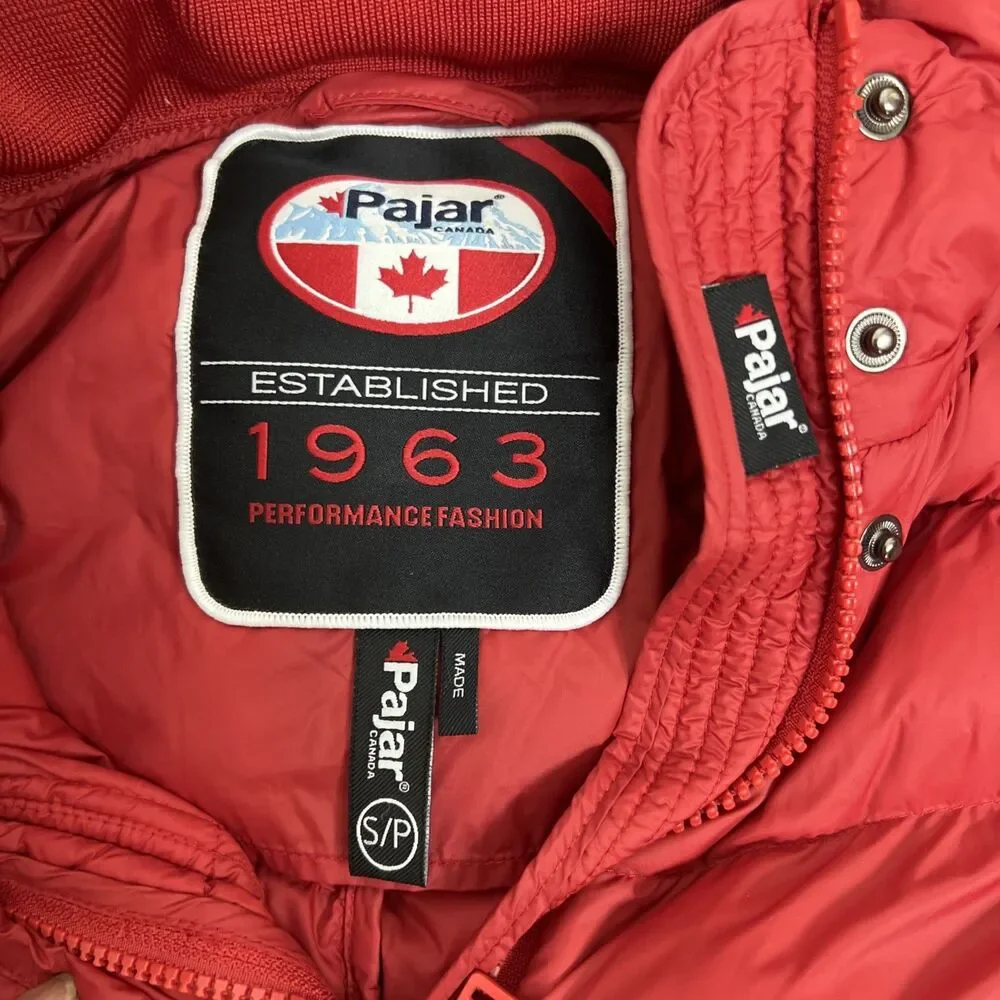 Women’s PAJAR Red Winter Puffer Jacket Duck Down Filled Hooded Small Canada Read